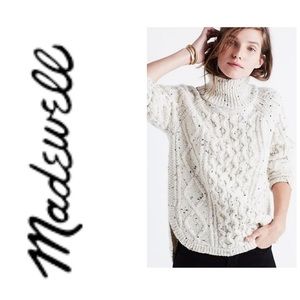 Madewell cable knit shirttail turtleneck sweater